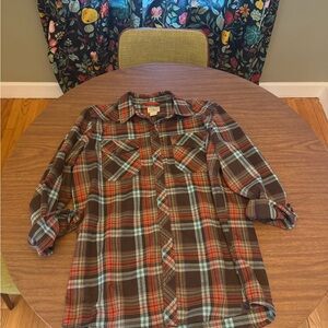 L.L. Bean Men's Casual Plaid Shirt - Brown and Red